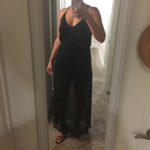 Cute Black Racerback Maxi Dress with Sheer Skirt